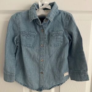 7 For All Mankind Toddler Boys Girls Denim Chambray Button Up Shirt Size 18 M